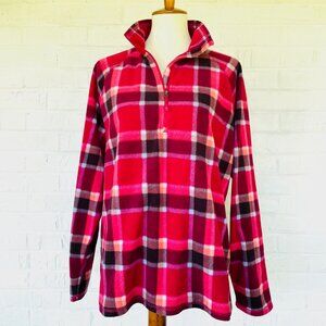 Eddie Bauer 1/4 Zip 2tFleece Pullover Sz 2XL Pink Plaid  Outdoor Hiking Gorpcore